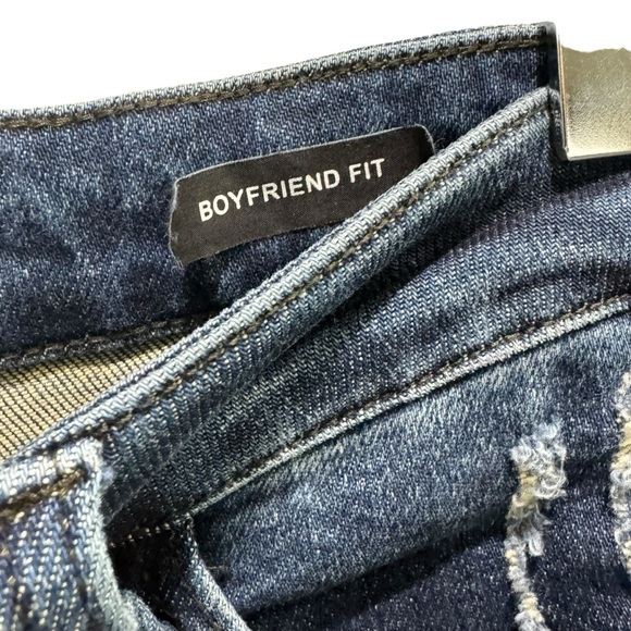 Judy Blue Buffalo Plaid Patch Mid Rise Cuffed Boyfriend Jeans Dark Blue 5/27 - Picture 7 of 15